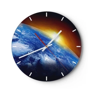 Reloj de pared - Reloj de vidrio - Amanecer sobre la Tierra visto desde el espacio - 30x30cm - Amanecer en un planeta azul - Decoración de pared moderna para salón, cocina y dormitorio ARTTOR