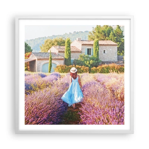 Póster en marco blanco - La chica de la lavanda - 60x60 cm