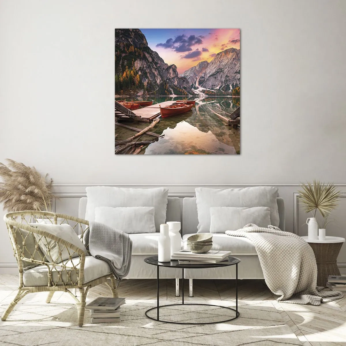 Cuadro sobre vidrio - Impresiones sobre Vidrio - Espejo entre montañas - 30x30 cm