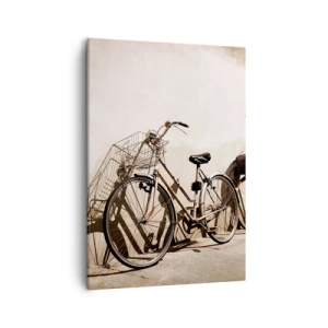 Cuadro sobre lienzo - Impresión de Imagen - Dos bicicletas apoyadas contra una vieja pared de estilo retro. - 50x70cm - El inolvidable encanto del pasado - Decoración de pared moderna para salón y dormitorio ARTTOR
