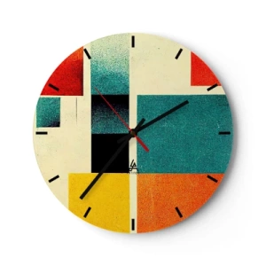 Reloj de pared - Reloj de vidrio - Composición geométrica de rectángulos de colores sobre un fondo claro. - 30x30cm - Abstracción geométrica - buena energía - Decoración de pared moderna para salón, cocina y dormitorio ARTTOR