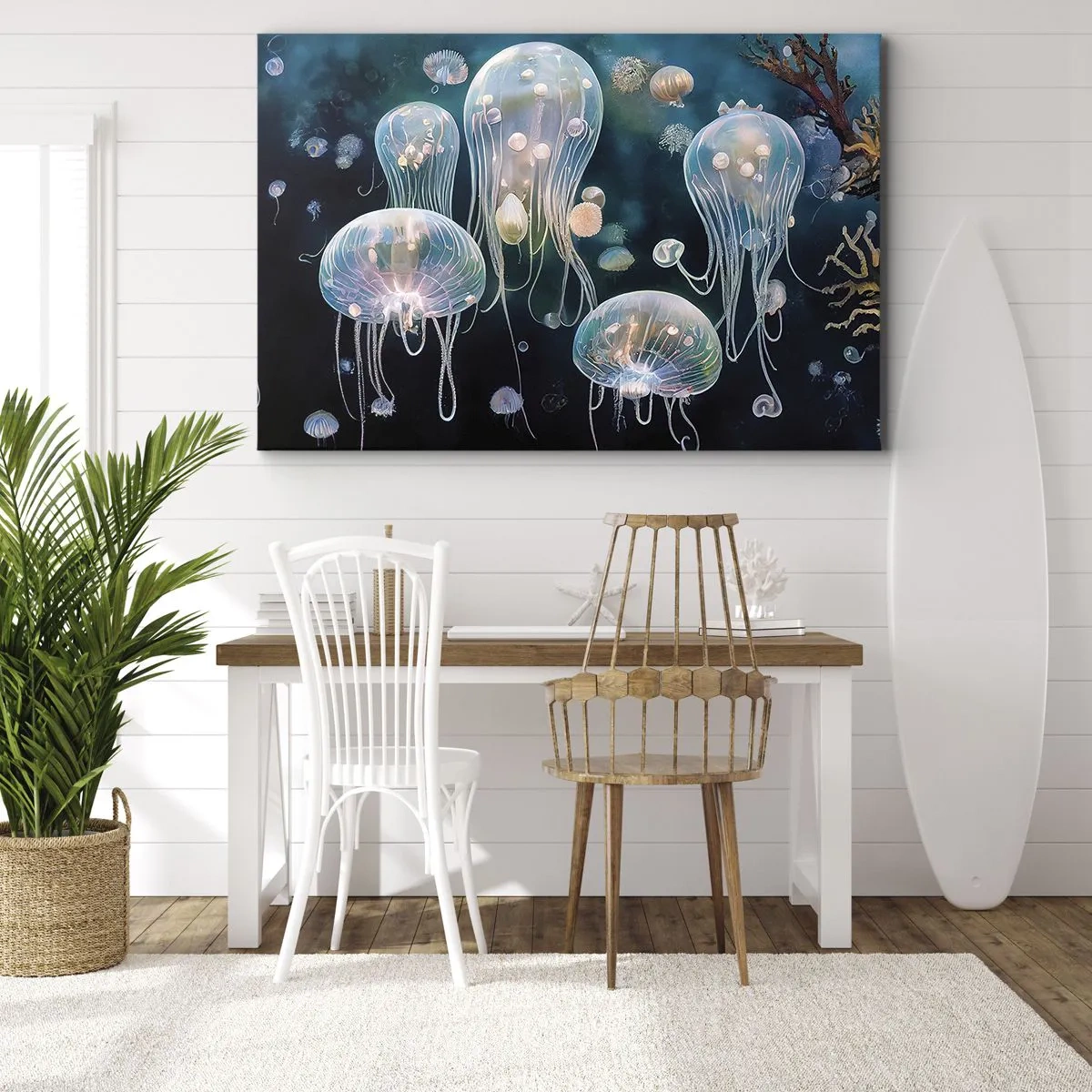 Cuadro sobre lienzo - Impresión de Imagen - Delicadas medusas en el mundo submarino - 70x50cm - Globos submarinos - Decoración de pared moderna para salón y dormitorio ARTTOR