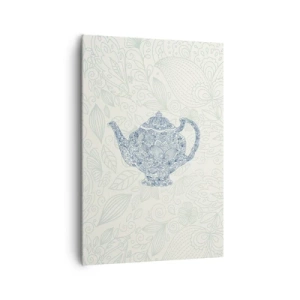 Cuadro sobre lienzo - Impresión de Imagen - Dibujo decorativo de una tetera con adornos azules. - 70x100cm - El encanto del té - Decoración de pared moderna para salón y dormitorio ARTTOR