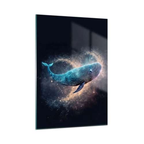 Cuadro sobre vidrio - Impresiones sobre Vidrio - Ballena azul flotando en la galaxia - 50x70cm - Existe un mundo diferente - Decoración de pared moderna para salón y dormitorio ARTTOR