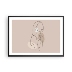 Póster en marco negro - Ilustración minimalista de una mujer con contornos sobre un fondo beige. - 70x50cm - Un icono de la inocencia - Decoración de pared moderna para salón y dormitorio ARTTOR