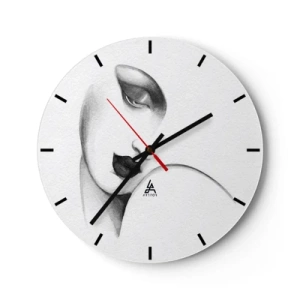 Reloj de pared - Reloj de vidrio - Un retrato minimalista de una mujer en tonos grises. - 30x30cm - Pensativa - Decoración de pared moderna para salón, cocina y dormitorio ARTTOR