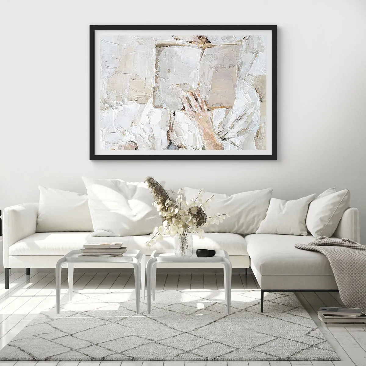 Póster en marco negro - Una pintura impresionista de una mano sosteniendo un libro abierto. - 70x50cm - En otro mundo - Decoración de pared moderna para salón y dormitorio ARTTOR