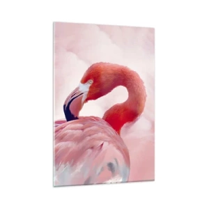 Cuadro sobre vidrio - Impresiones sobre Vidrio - Un flamenco en tonos rosados sobre un fondo claro. - 80x120cm - La belleza de las aves - Decoración de pared moderna para salón y dormitorio ARTTOR