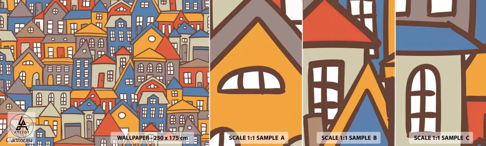 Muestra de fotomural autoadhesivo Deluxe Sticker - Casa tras casa - Ciudad, Arquitectura, Pueblo Viejo - 100x30 cm