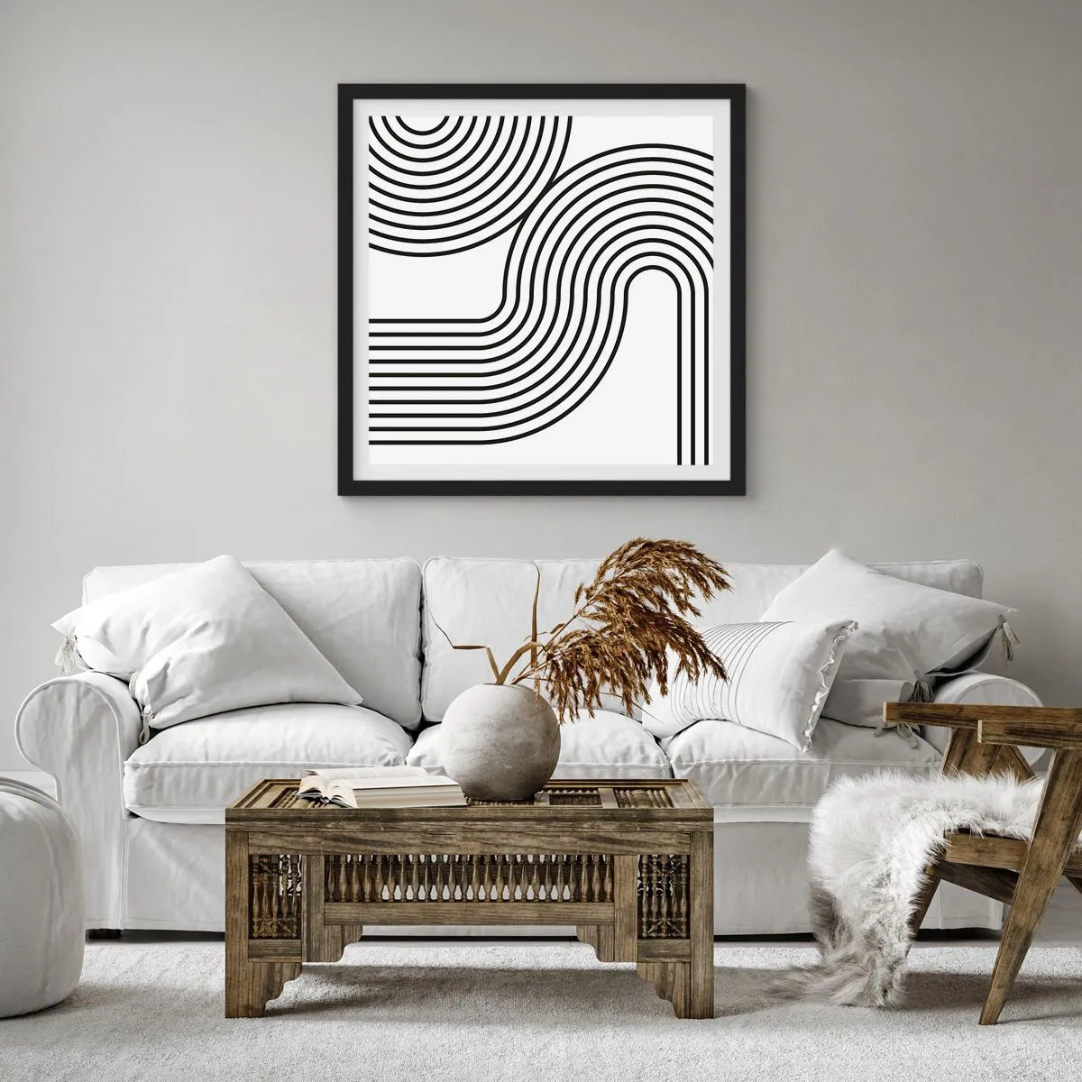 Póster en marco negro - En una curva - 30x30 cm