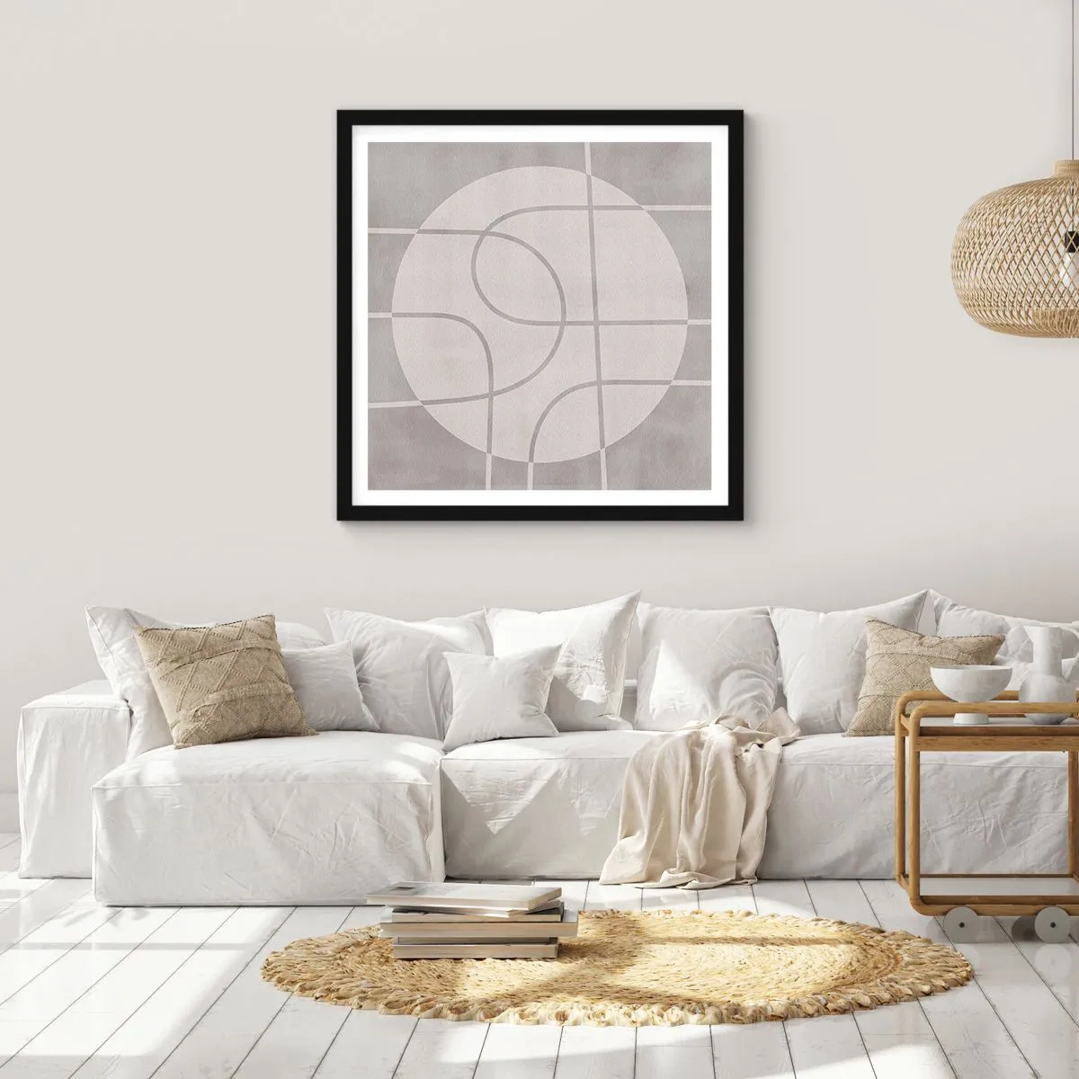 Póster en marco negro - Circular y rectilíneo - 30x30 cm