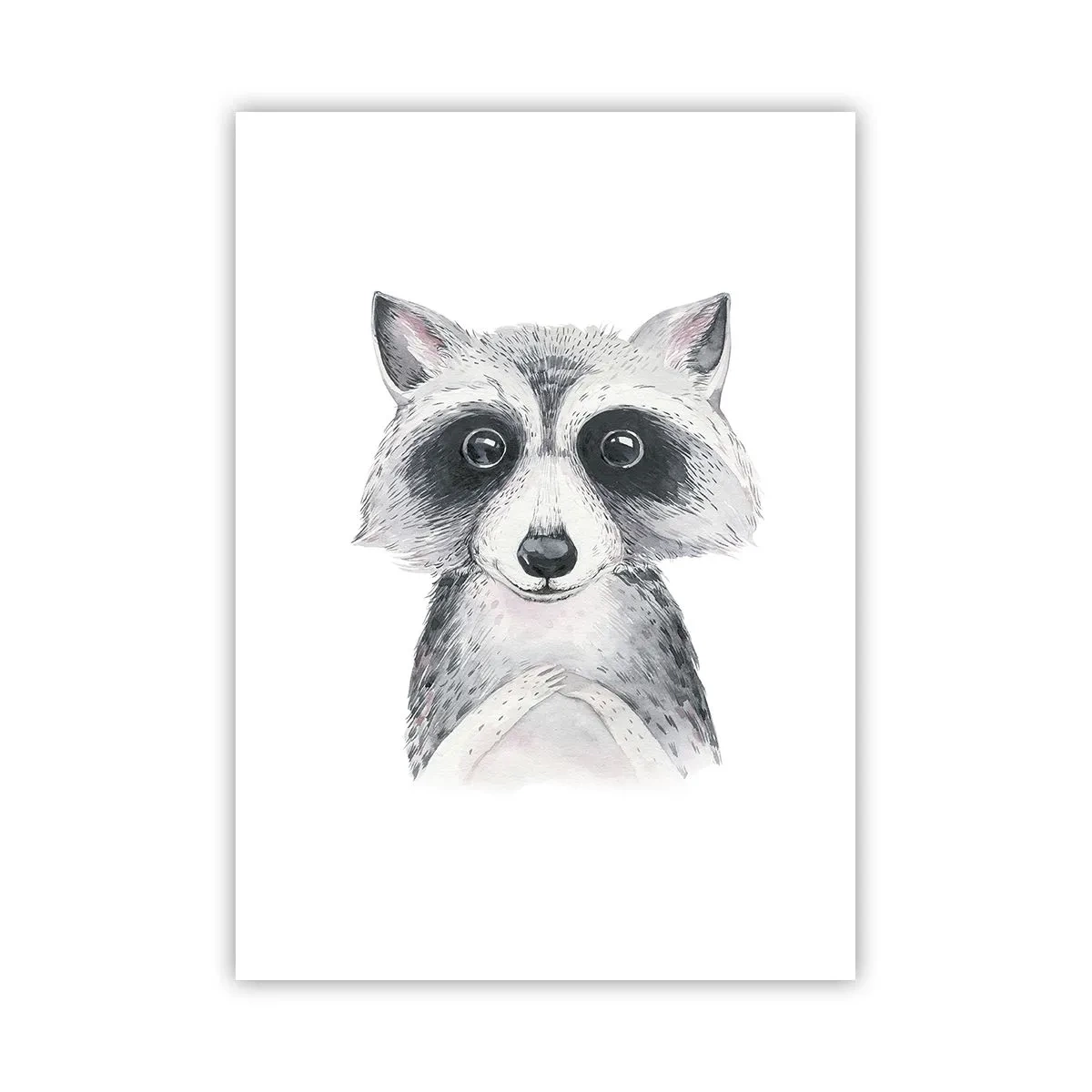 Póster - Un lindo mapache representado sobre un fondo blanco. - 50x70cm - Un momento para la emoción - Decoración de pared moderna para salón y dormitorio ARTTOR