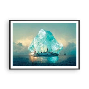 Póster en marco negro - Un barco con un majestuoso iceberg al fondo. - 100x70cm - Diamante ártico - Decoración de pared moderna para salón y dormitorio ARTTOR