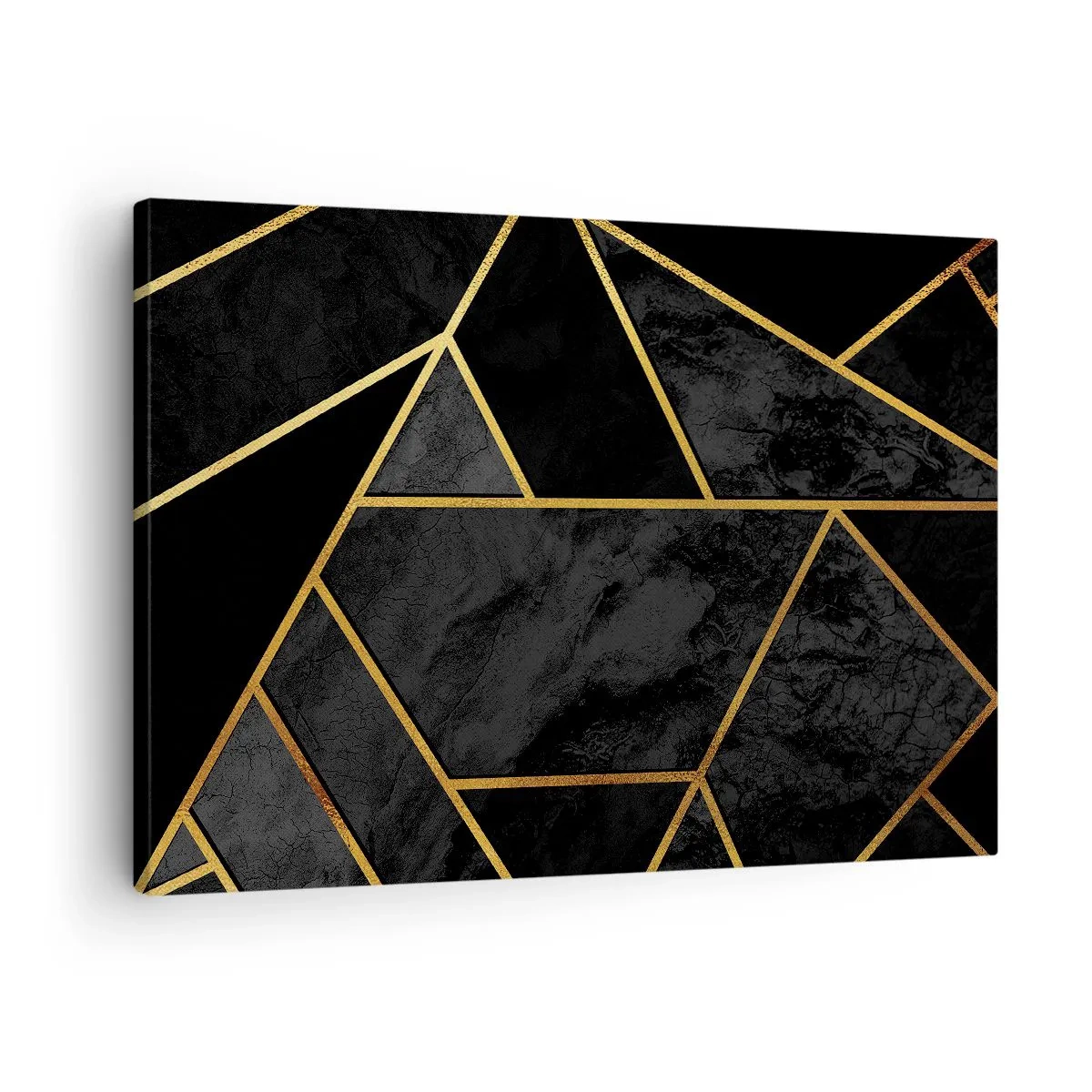 Cuadro sobre lienzo - Impresión de Imagen - Patrón geométrico dorado sobre fondo negro - 70x50cm - Oscuridad y brillo - Decoración de pared moderna para salón y dormitorio ARTTOR