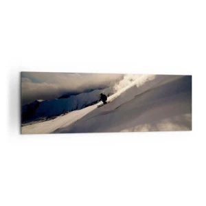 Cuadro sobre lienzo - Impresión de Imagen - Un esquiador en una pendiente rodeada de montañas y nieve. - 160x50cm - Reto de montaña asumido - Decoración de pared moderna para salón y dormitorio ARTTOR