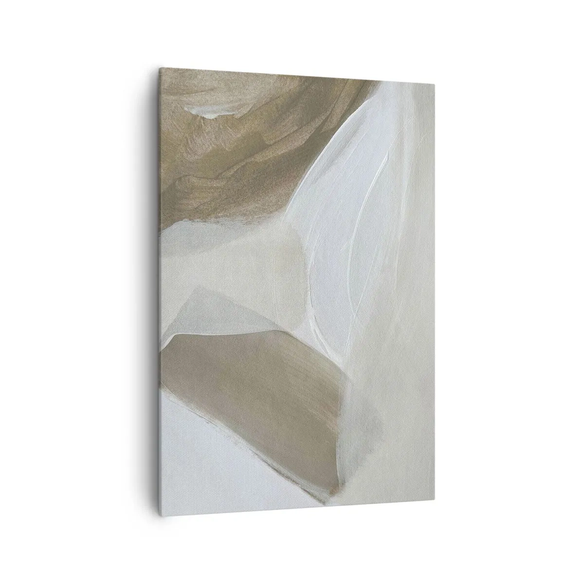 Cuadro sobre lienzo - Impresión de Imagen - Abstracción delicada en tonos beige y blanco. - 70x100cm - Ola de blanco - Decoración de pared moderna para salón y dormitorio ARTTOR