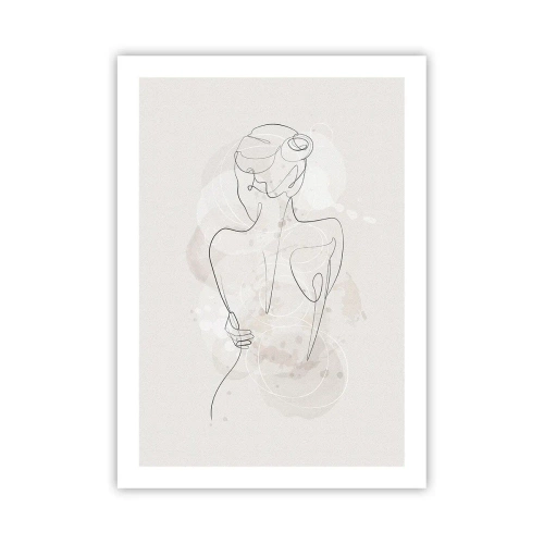 Póster - Una delicada silueta femenina en una línea continua. - 50x70cm - Como un cuerpo sensible - Decoración de pared moderna para salón y dormitorio ARTTOR
