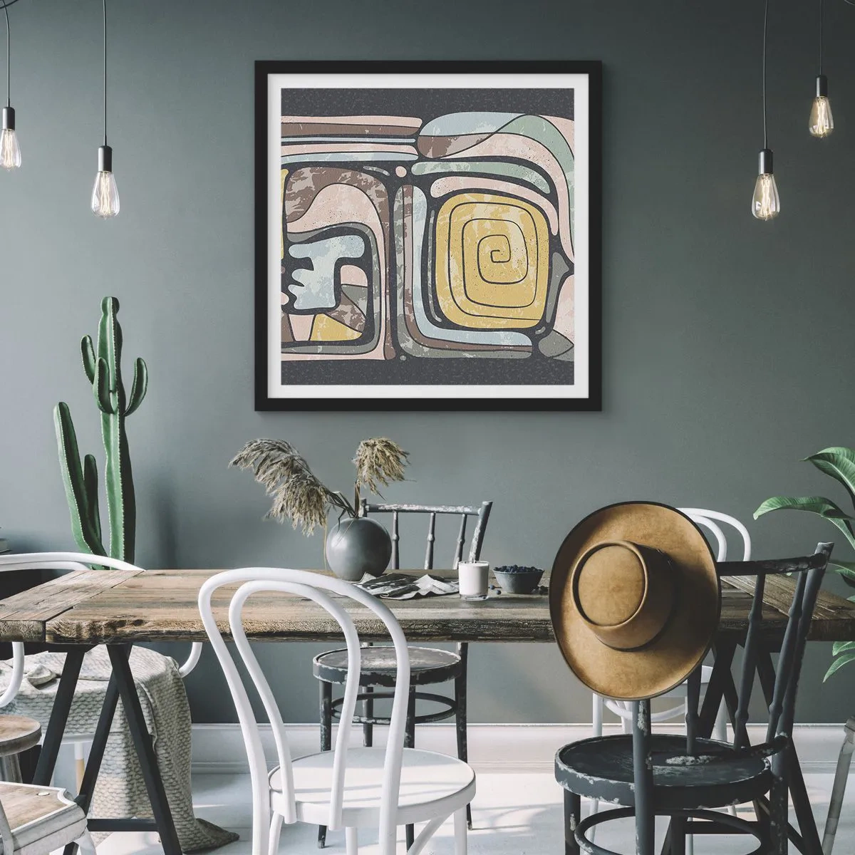 Póster en marco negro - Abstracción con espíritu precolombino - 60x60 cm