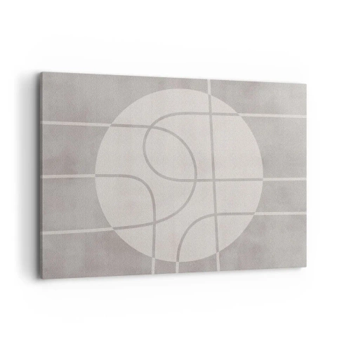 Cuadro sobre lienzo - Impresión de Imagen - Patrón geométrico en tonos grises y blancos. - 100x70cm - Circular y rectilíneo - Decoración de pared moderna para salón y dormitorio ARTTOR