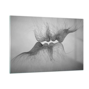 Cuadro sobre vidrio - Impresiones sobre Vidrio - Beso abstracto en blanco y negro - 120x80cm - Beso del viento - Decoración de pared moderna para salón y dormitorio ARTTOR