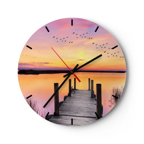 Reloj de pared - Reloj de vidrio - Violeta amanecer silencioso - 40x40 cm