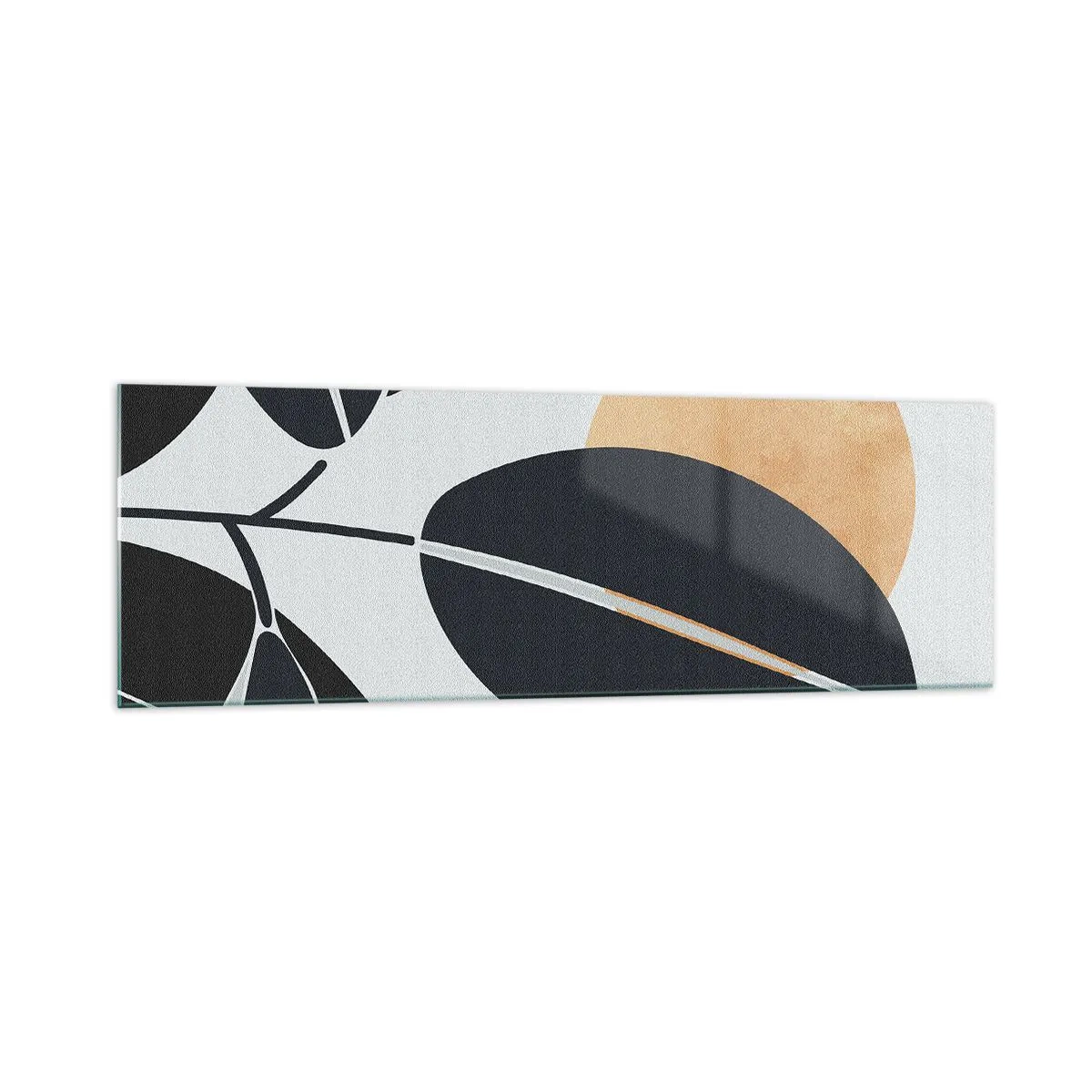 Cuadro sobre vidrio - Impresiones sobre Vidrio - Un motivo de hojas minimalista con un sol brillante en el fondo. - 160x50cm - Un día de verano caluroso - Decoración de pared moderna para salón y dormitorio ARTTOR