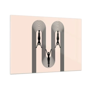 Cuadro sobre vidrio - Impresiones sobre Vidrio - Siluetas negras de figuras suspendidas en arcos rítmicos - 100x70cm - Al revés, o no - Decoración de pared moderna para salón y dormitorio ARTTOR