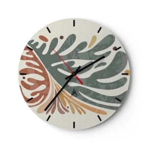 Reloj de pared - Reloj de vidrio - Formas orgánicas en tonos verdes y óxido. - 30x30cm - Hoja multicolor - Decoración de pared moderna para salón, cocina y dormitorio ARTTOR