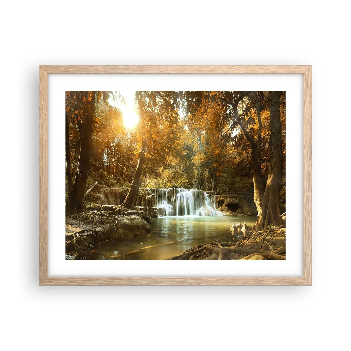 Póster en marco roble claro - Una cascada en el parque - 50x40 cm