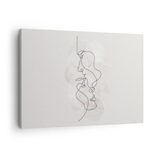 Cuadro sobre lienzo - Impresión de Imagen - Esquema abstracto de dos caras sobre un fondo claro - 70x50cm - En un abrazo - Decoración de pared moderna para salón y dormitorio ARTTOR