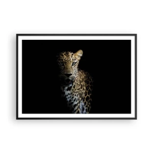 Póster en marco negro - Un leopardo sobre un fondo oscuro con una mirada intensa. - 100x70cm - Belleza oscura - Decoración de pared moderna para salón y dormitorio ARTTOR