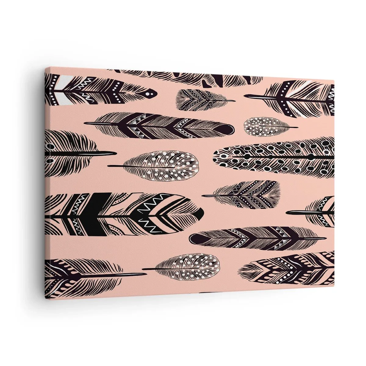 Cuadro sobre lienzo - Impresión de Imagen - Plumas decorativas sobre un fondo claro. - 70x50cm - Una colección india - Decoración de pared moderna para salón y dormitorio ARTTOR