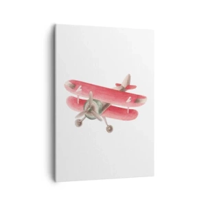 Cuadro sobre lienzo - Impresión de Imagen - Avión retro rojo sobre fondo blanco - 50x70cm - Listo para surcar los cielos - Decoración de pared moderna para salón y dormitorio ARTTOR