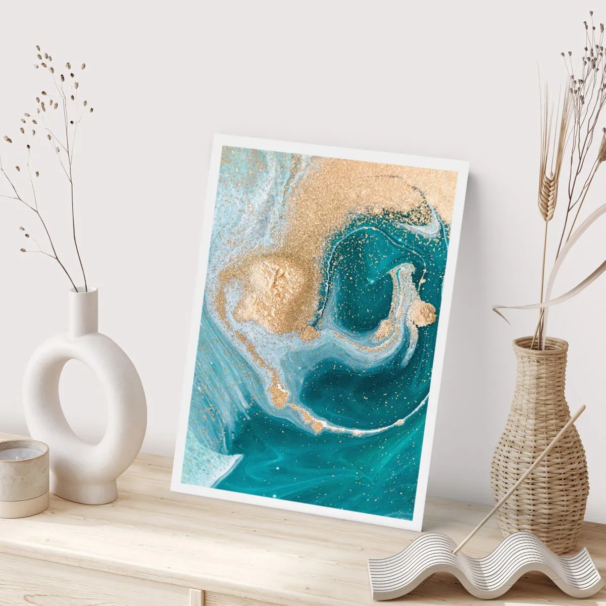 Póster - Un remolino de oro y turquesa - 70x100 cm