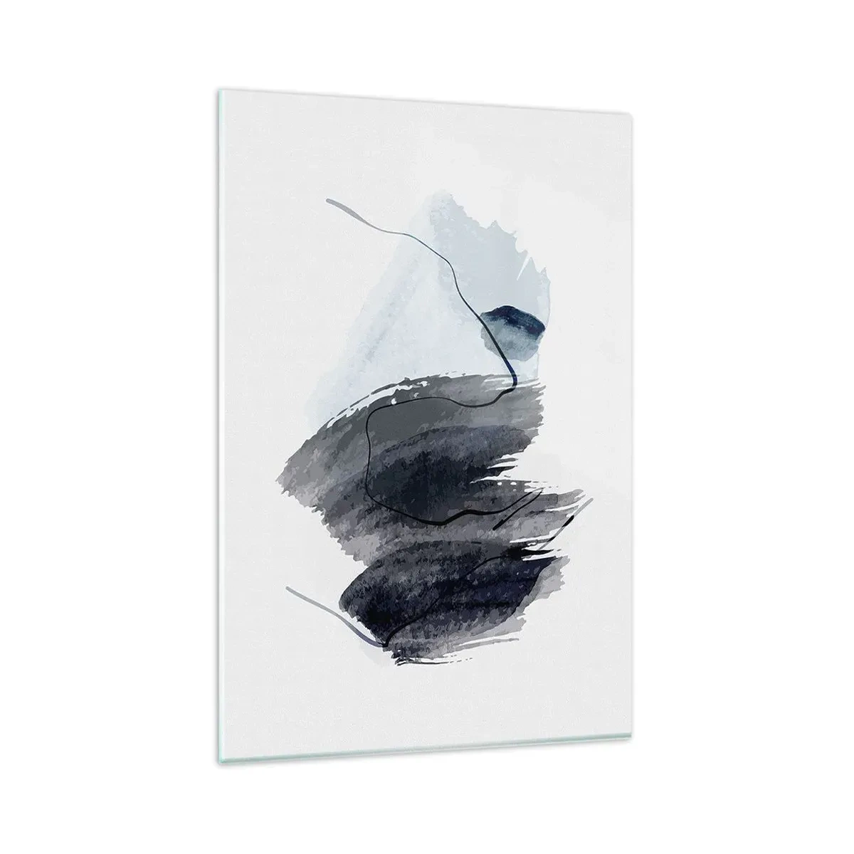 Cuadro sobre vidrio - Impresiones sobre Vidrio - Composición abstracta en tonos grises y azules. - 80x120cm - Intensidad y movimiento - Decoración de pared moderna para salón y dormitorio ARTTOR