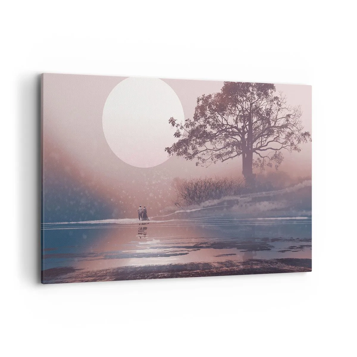 Cuadro sobre lienzo - Impresión de Imagen - Escena romántica con la luna y un árbol junto al agua. - 120x80cm - Rarezas nocturnas - Decoración de pared moderna para salón y dormitorio ARTTOR