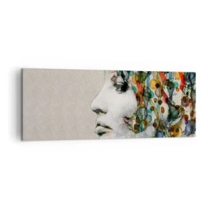 Cuadro sobre lienzo - Impresión de Imagen - Perfil de una mujer en colores de acuarela con un fondo abstracto - 140x50cm - Salió del gris - Decoración de pared moderna para salón y dormitorio ARTTOR