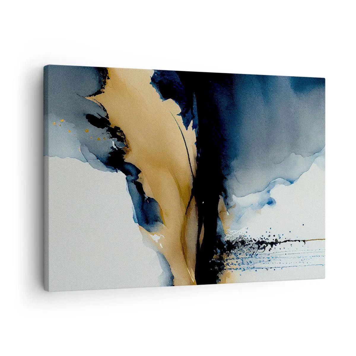 Cuadro sobre lienzo - Impresión de Imagen - Una composición abstracta en tonos azul marino y dorado. - 70x50cm - Tras el telón - Decoración de pared moderna para salón y dormitorio ARTTOR