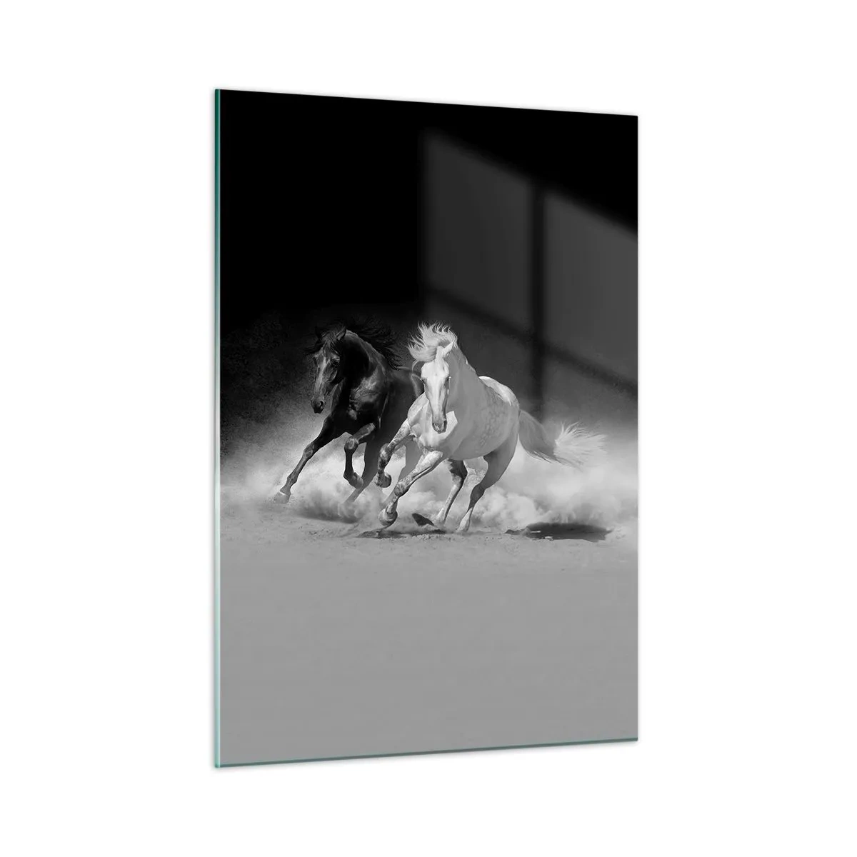 Cuadro sobre vidrio - Impresiones sobre Vidrio - Caballos corriendo en blanco y negro - 50x70cm - El galope de la libertad - Decoración de pared moderna para salón y dormitorio ARTTOR