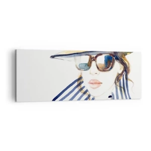 Cuadro sobre lienzo - Impresión de Imagen - Retrato de una mujer con sombrero y gafas de sol. - 140x50cm - ¡Florida le da la bienvenida! - Decoración de pared moderna para salón y dormitorio ARTTOR