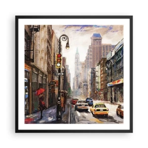 Póster en marco negro - Nueva York - también colorida bajo la lluvia - 60x60 cm