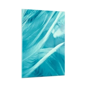 Cuadro sobre vidrio - Impresiones sobre Vidrio - Plumas turquesas en un delicado primer plano - 50x70cm - Un manto real  - Decoración de pared moderna para salón y dormitorio ARTTOR