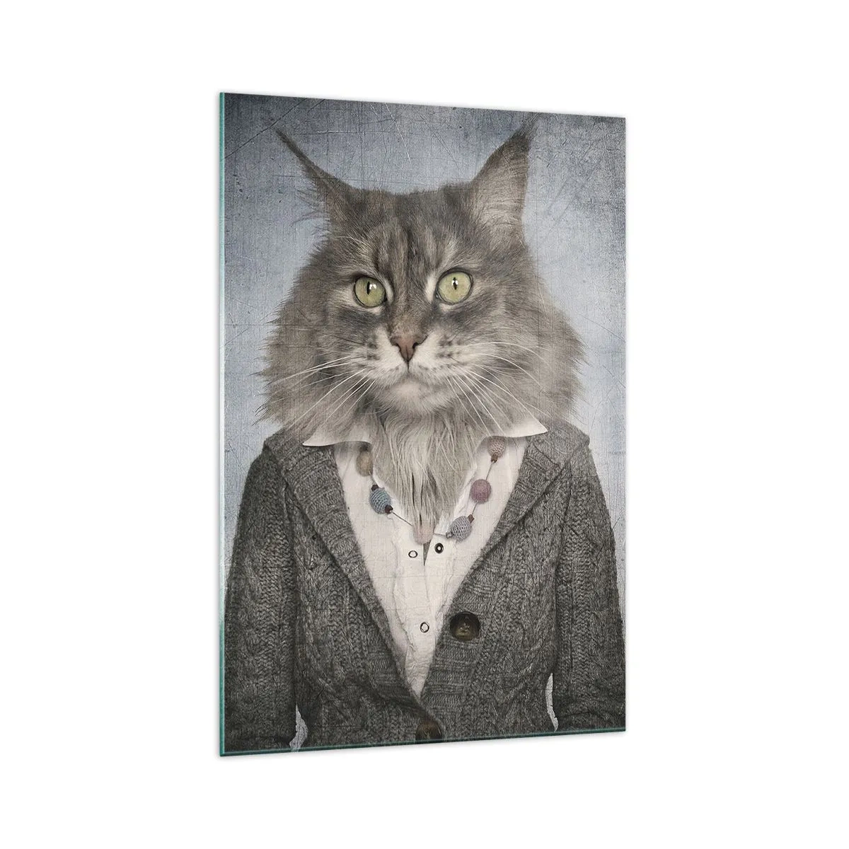 Cuadro sobre vidrio - Impresiones sobre Vidrio - Un tríptico con figuras de animales con ropas elegantes sobre un fondo estilizado. - 70x100cm - Las pieles vuelven a estar de moda - Decoración de pared moderna para salón y dormitorio ARTTOR