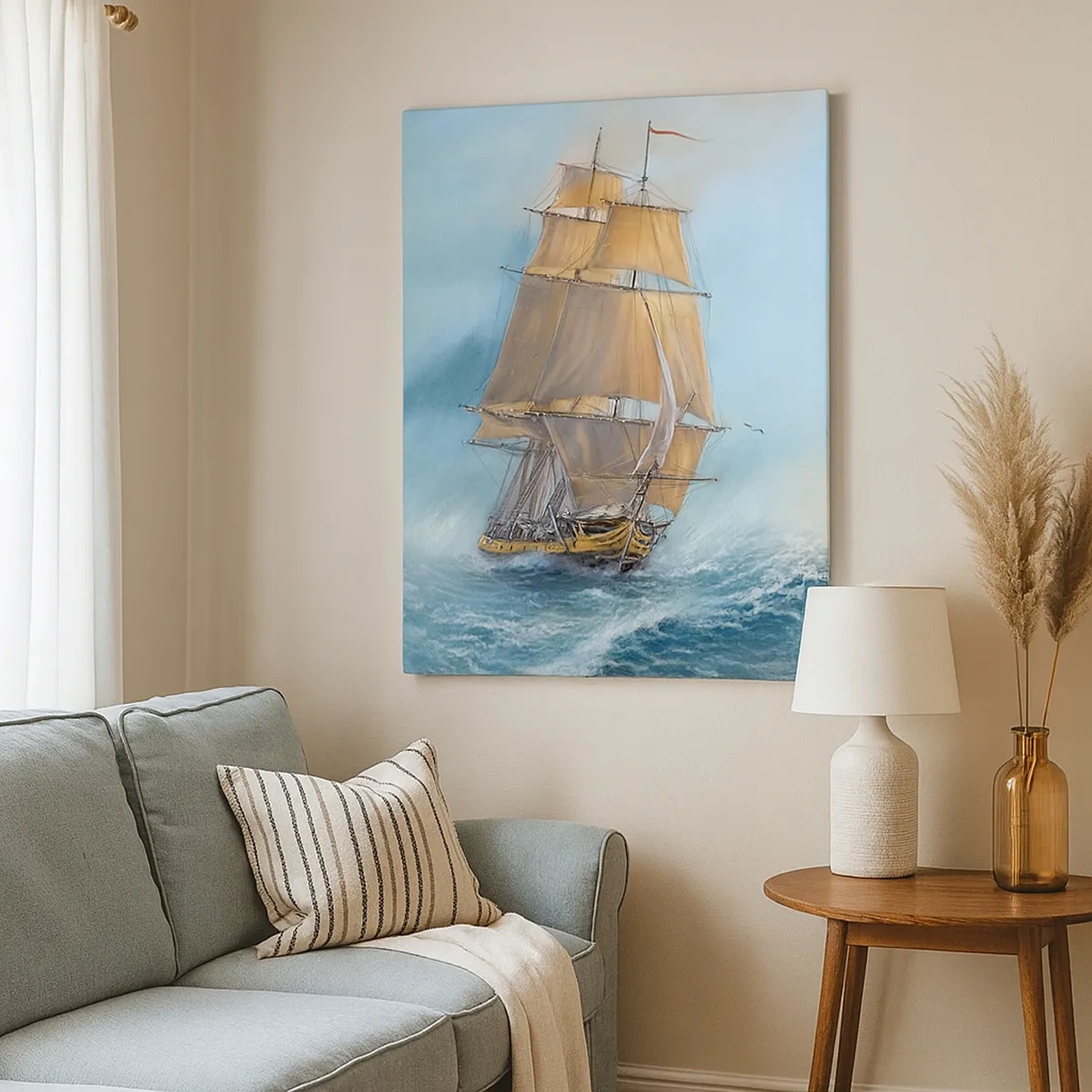 Cuadro sobre lienzo - Impresión de Imagen - Un velero en un mar tempestuoso - 50x70cm - Surcando las olas - Decoración de pared moderna para salón y dormitorio ARTTOR