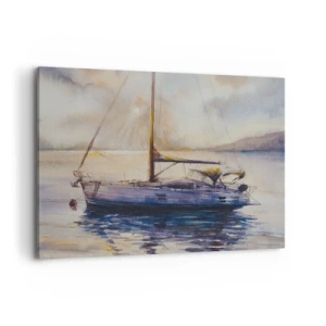 Cuadro sobre lienzo - Impresión de Imagen - Un yate en un mar tranquilo al atardecer. - 100x70cm - Atardecer en la bahía - Decoración de pared moderna para salón y dormitorio ARTTOR