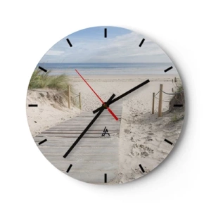 Reloj de pared - Reloj de vidrio - Camino de madera que conduce a la playa con vistas al mar. - 30x30cm - Hasta el horizonte - Decoración de pared moderna para salón, cocina y dormitorio ARTTOR