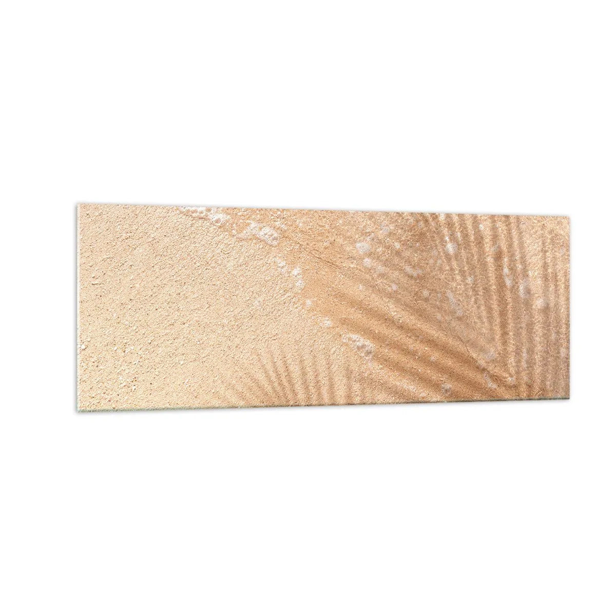 Cuadro sobre vidrio - Impresiones sobre Vidrio - La sombra de una palmera sobre la arena con un delicado patrón de ondas. - 140x50cm - La sombra de un verano caluroso - Decoración de pared moderna para salón y dormitorio ARTTOR