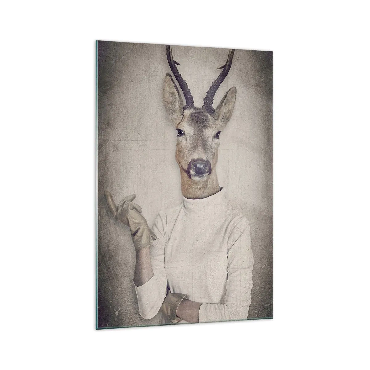 Cuadro sobre vidrio - Impresiones sobre Vidrio - Un tríptico con figuras de animales con ropa humana sobre un fondo artístico. - 70x100cm - Que los gestos hablen - Decoración de pared moderna para salón y dormitorio ARTTOR