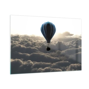 Cuadro sobre vidrio - Impresiones sobre Vidrio - Un globo flotando sobre las nubes al amanecer. - 100x70cm - Un viajero por encima de las nubes - Decoración de pared moderna para salón y dormitorio ARTTOR
