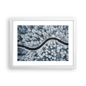Póster en marco blanco - A través de un bosque invernal - 40x30 cm